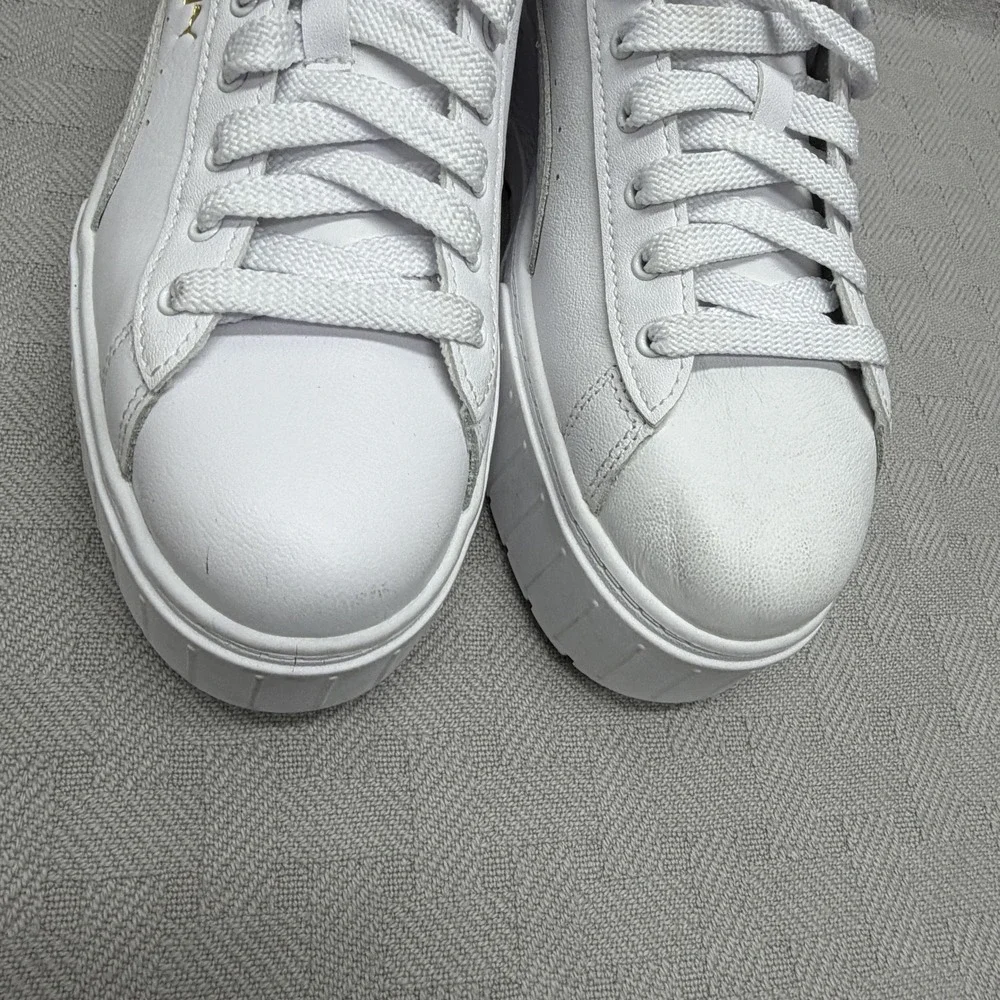 PUMA Luxe Mayze Shoes Womens Size 9.5 White Leather Platform‎ Sneakers 384209-01